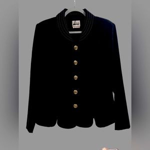 Leslie Fay Jacket Womens 14 Black Velvet Scalloped Button Up VTG